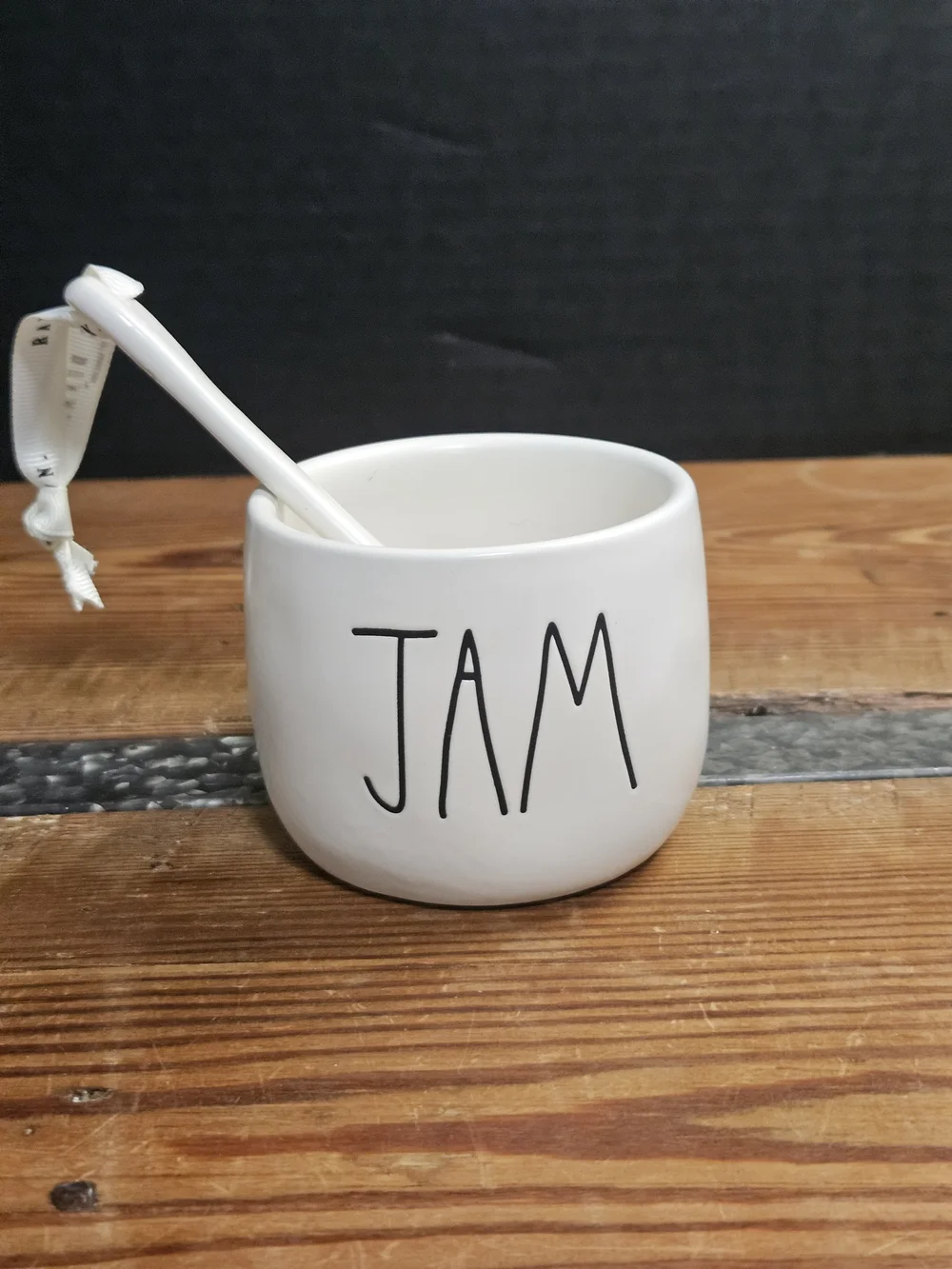 Rae Dunn Ceramic Jam Jar with Spoon - White